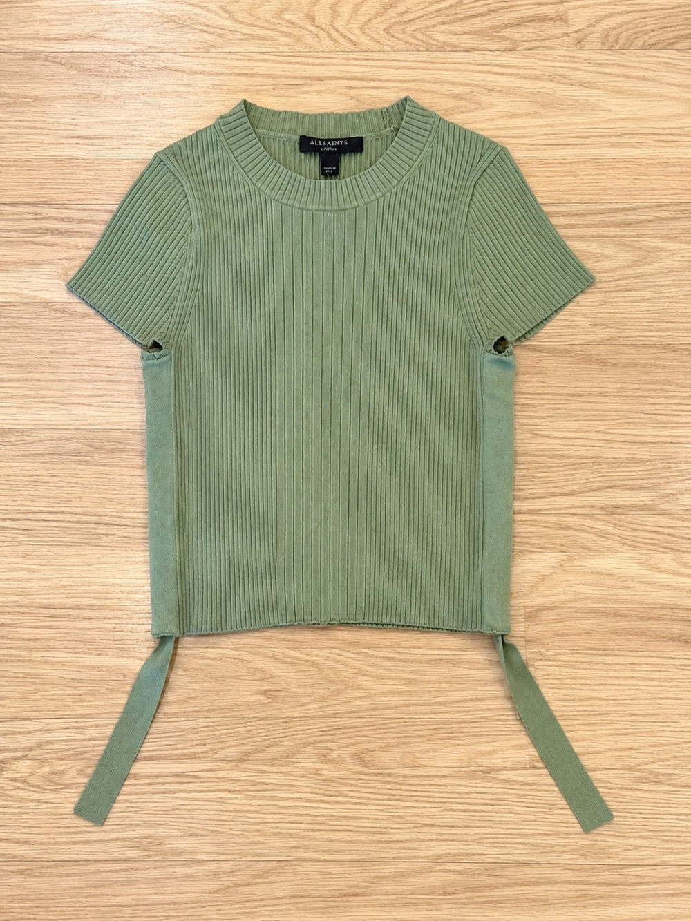All Saints Olive Green Ribbed Crop Top